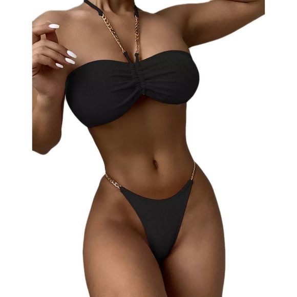 Other - Lookeble's Gold Chain Detail Halter Bikini Set